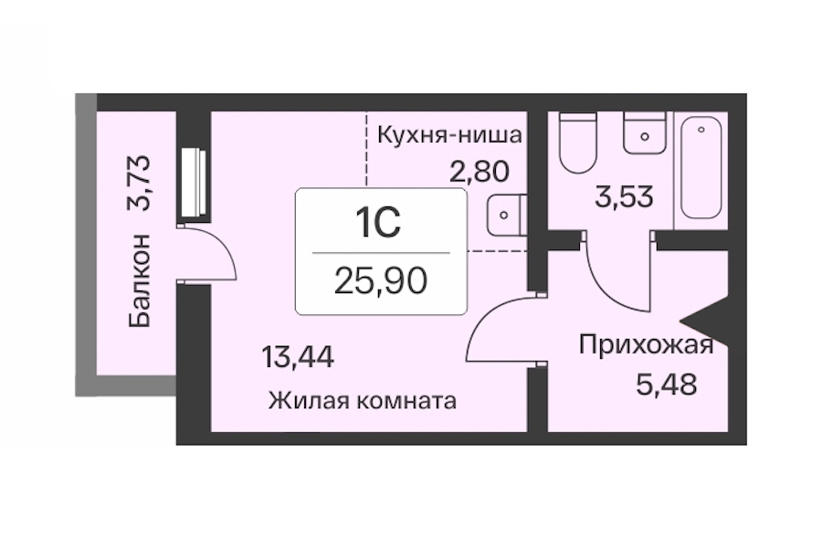 Квартира студия 25.9 м², 3/10 эт., ЖК «Расцветай в Янино»